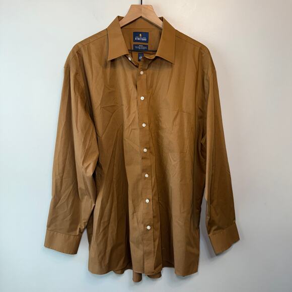Stafford Men's Easy Care Broadcloth Travel Button Dress Shirt Brown Size XXL - Picture 1 of 5